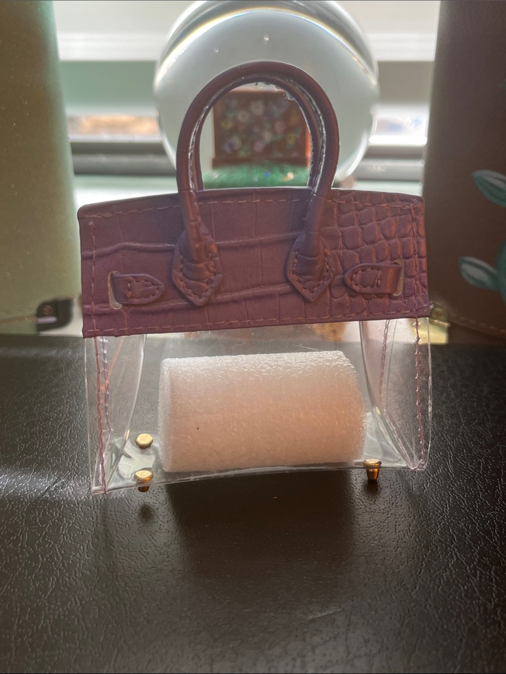 Purple Faux-Croc Mini Clear DOLL SIZED Tote with Gold Hardware (GIFTBOX) 💝 - Picture 2 of 2